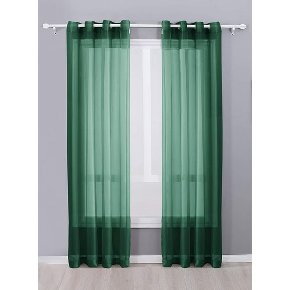 Decotex 2 Piece Sheer Voile Grommet Top Window Curtain Panel Drapes (54" X 120", Hunter Green)