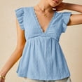 thumbnail image 5 of Women's Fashion Hollow-out V-neck Ruffled Short-sleeve Lace T-shirt Top, 5 of 6