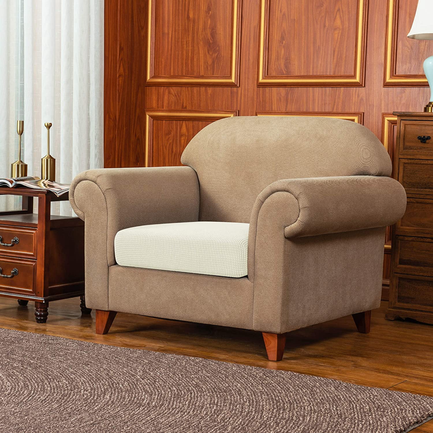 Stretch Sofa Seat Cushion Cover Couch Covers Furniture Protector (Armchair, Ivory)