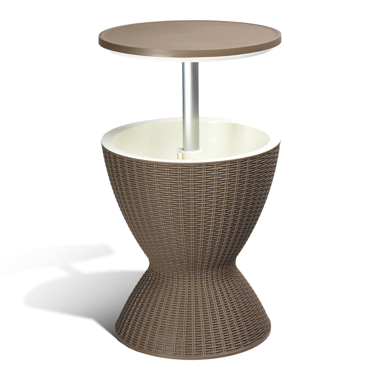 Tcbosik Cool Bar Table, Height-Adjustable Outdoor Side Table with 8 Gallon Beer and Wine Cooler, Cocktail Table for Deck Poolside, Backyard, Gray & Brown