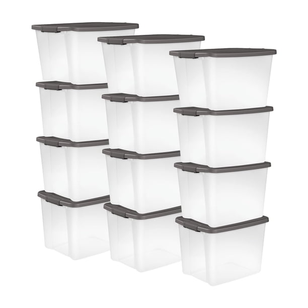 Set de 12 Contenedores de Almacenamiento Transparentes Sterilite de 47L con Tapa Gris