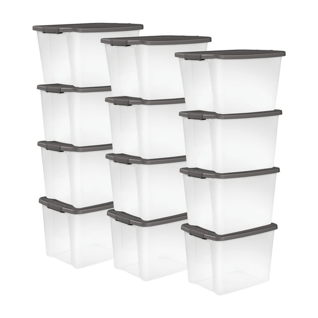 Set de 12 Contenedores de Almacenamiento Transparentes Sterilite de 47L con Tapa Gris