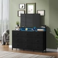 thumbnail image 6 of CONCETTA 9 Fabric Drawers Storage Dresser, TV Stand Fits 45, 50, 55 Inch TV, Wood Top Entertainment Center with LED Lights & Charging Station for Bedroom, Living Room, Hallway, Black, 6 of 8