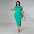 thumbnail image 5 of AURA Women Plus Size Sleeveless Bodycon Dress High Waist Midi Casual Elegant Summer Dress, 5 of 7