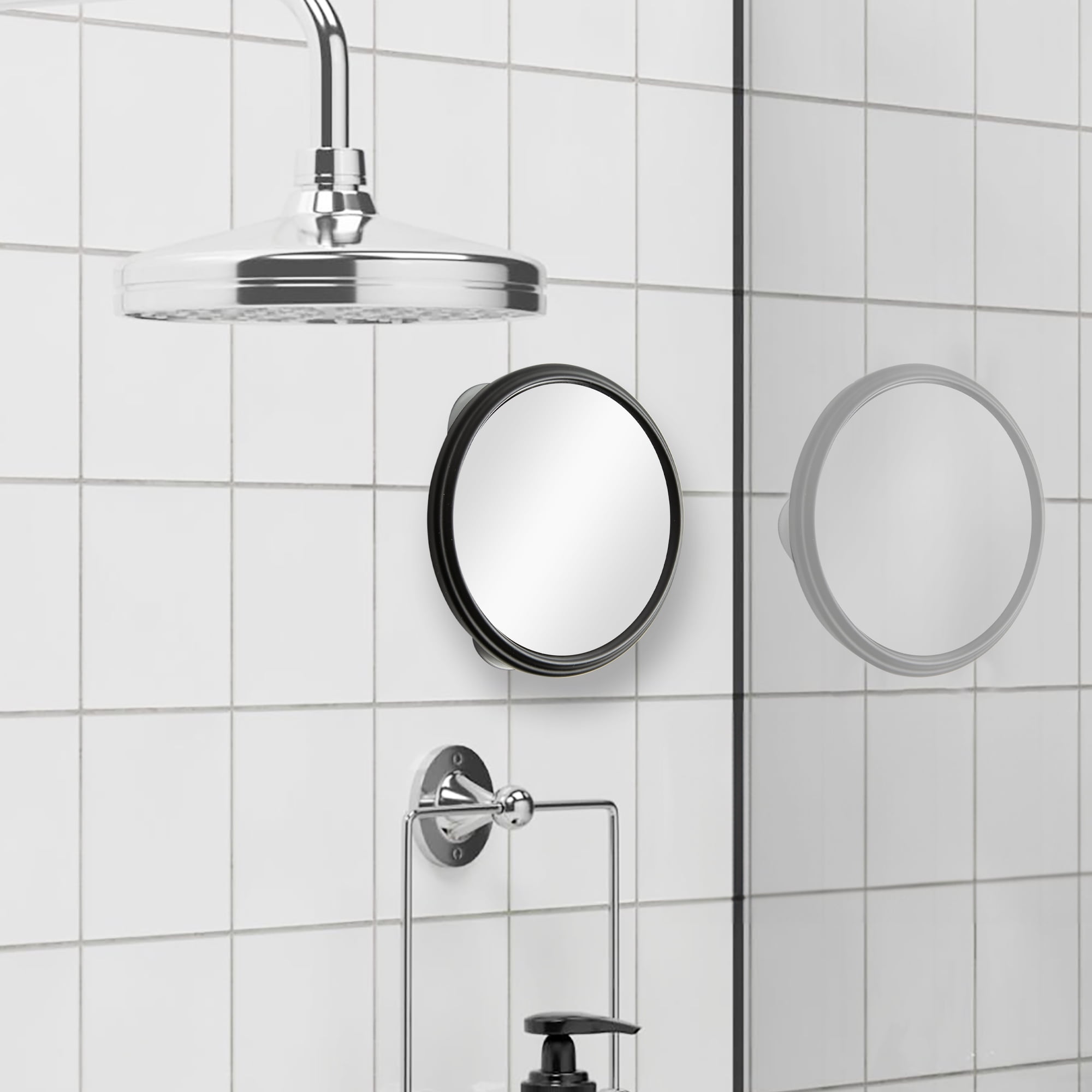 Era Shire Suction Fogless Mirror with Suction Cups, Black 6in Diameter, Shire Fogless Mirror