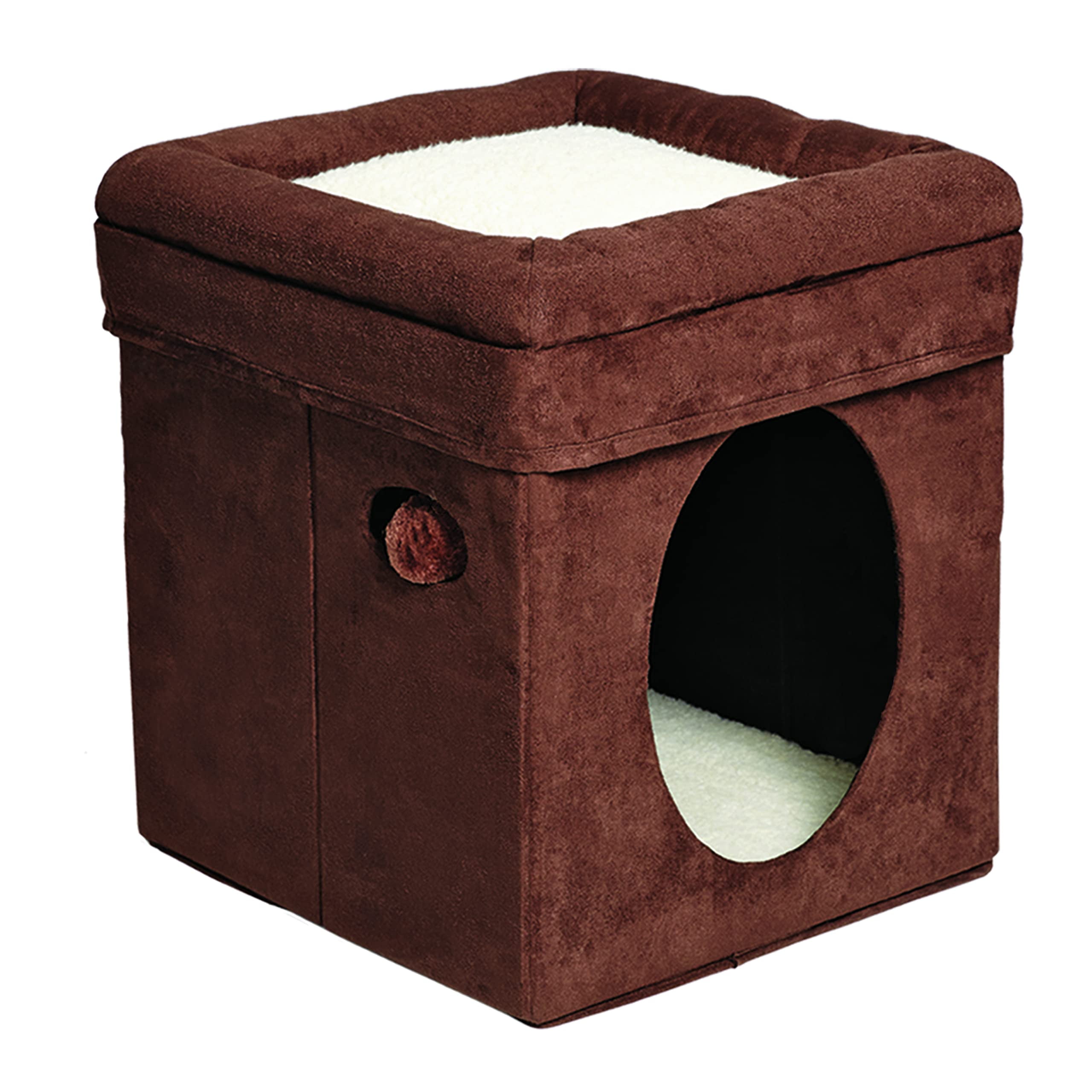 MidWest Homes for Pets Curious Cat Cube, Foldable Cat Cube for Home or Traveling Play, Brown