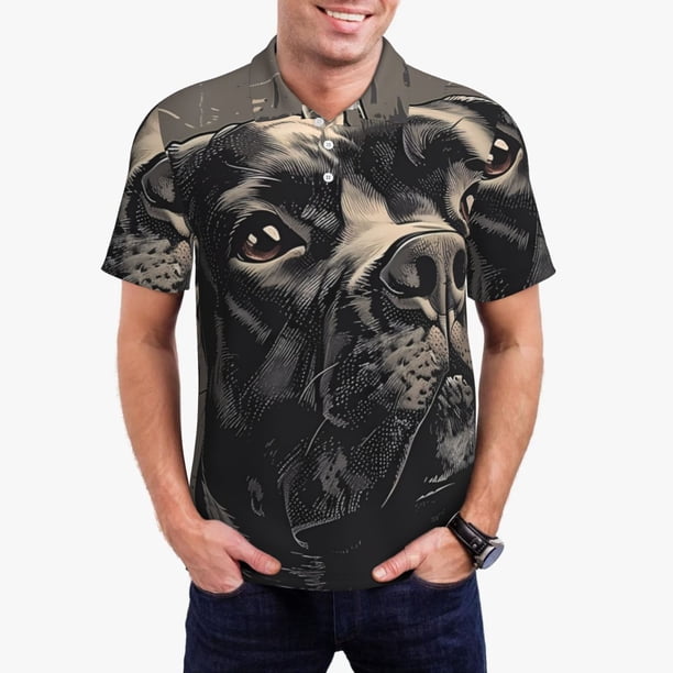 Fotbe Vintage Dog Illustration Camiseta Polo de Golf para Hombre con Estampado – Camisa Deportiva Transpirable con Cuello Abotonado-4X-Large