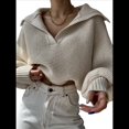 thumbnail image 3 of Suéteres de Larga para Mujer, Suéter Ajustado y Elástico de Gran Tamaño, Jersey de Punto Acanalado de Color Liso. Albaricoque XL, 3 of 8