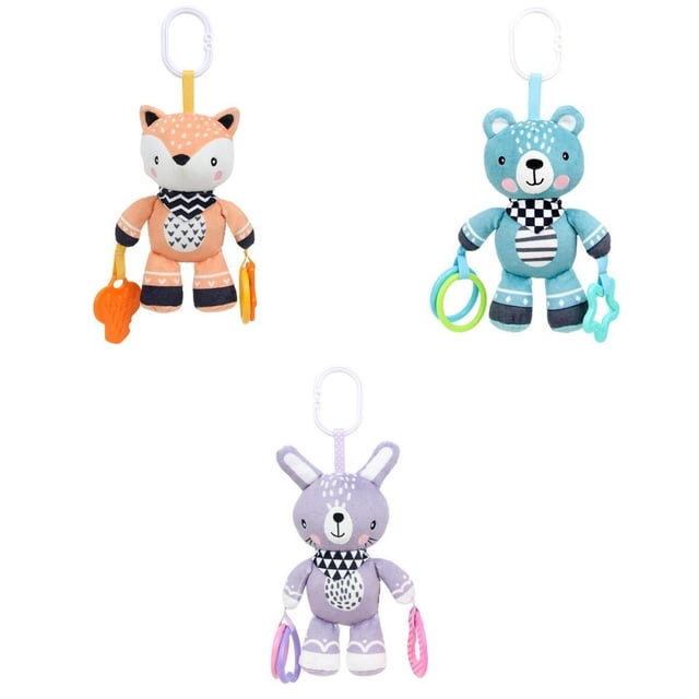 3x Cartoon Baby Hanging Rattles Toy Decor for Carseat Girls Boys