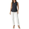 thumbnail image 2 of INSPIRE CHIC Women's Button Down Shirt Sleeveless Lapel V Neck Tunic Chambray Denim Top L Black, 2 of 6