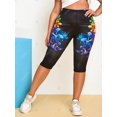 thumbnail image 3 of Leggings de cultivos de flor de flor de mariposa Rosegal Leggings de talla grande, 3 of 5