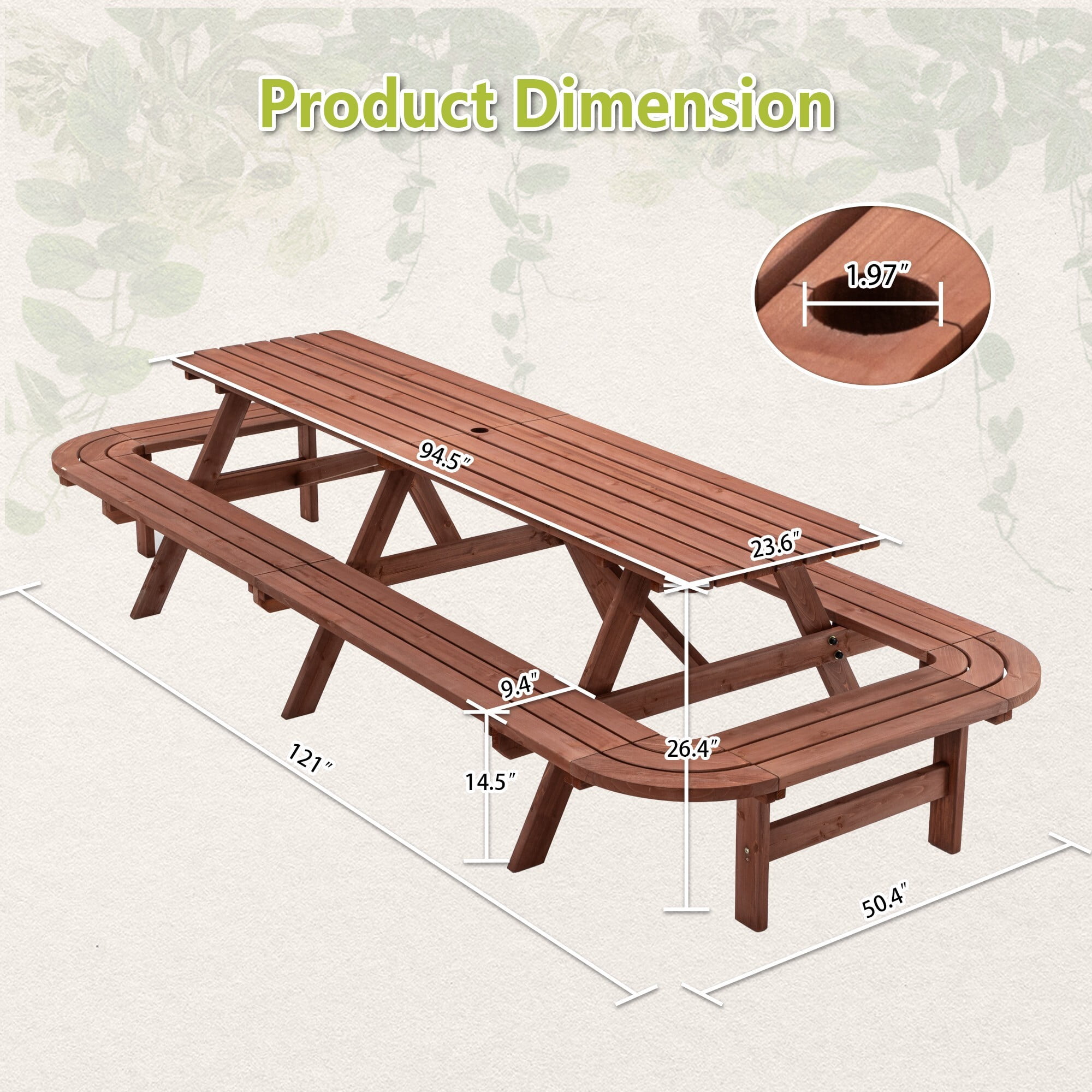 DEALTOPS 8ft Class Extra Long Picnic Table Seats 14-16, Heavy Duty Wooden Outdoor Party Dining Set for Patio