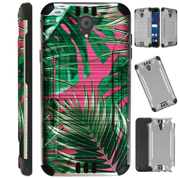 WORLD ACC Silver Guard Compatible with Cricket Icon | AT&T Radiant Core Case Slim Hybrid Phone Cover (Pink Tropical