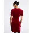 thumbnail image 3 of Time and Tru Women's Velvet Mini Dress with Puff Sleeves, Sizes XS-XXXL, 3 of 5
