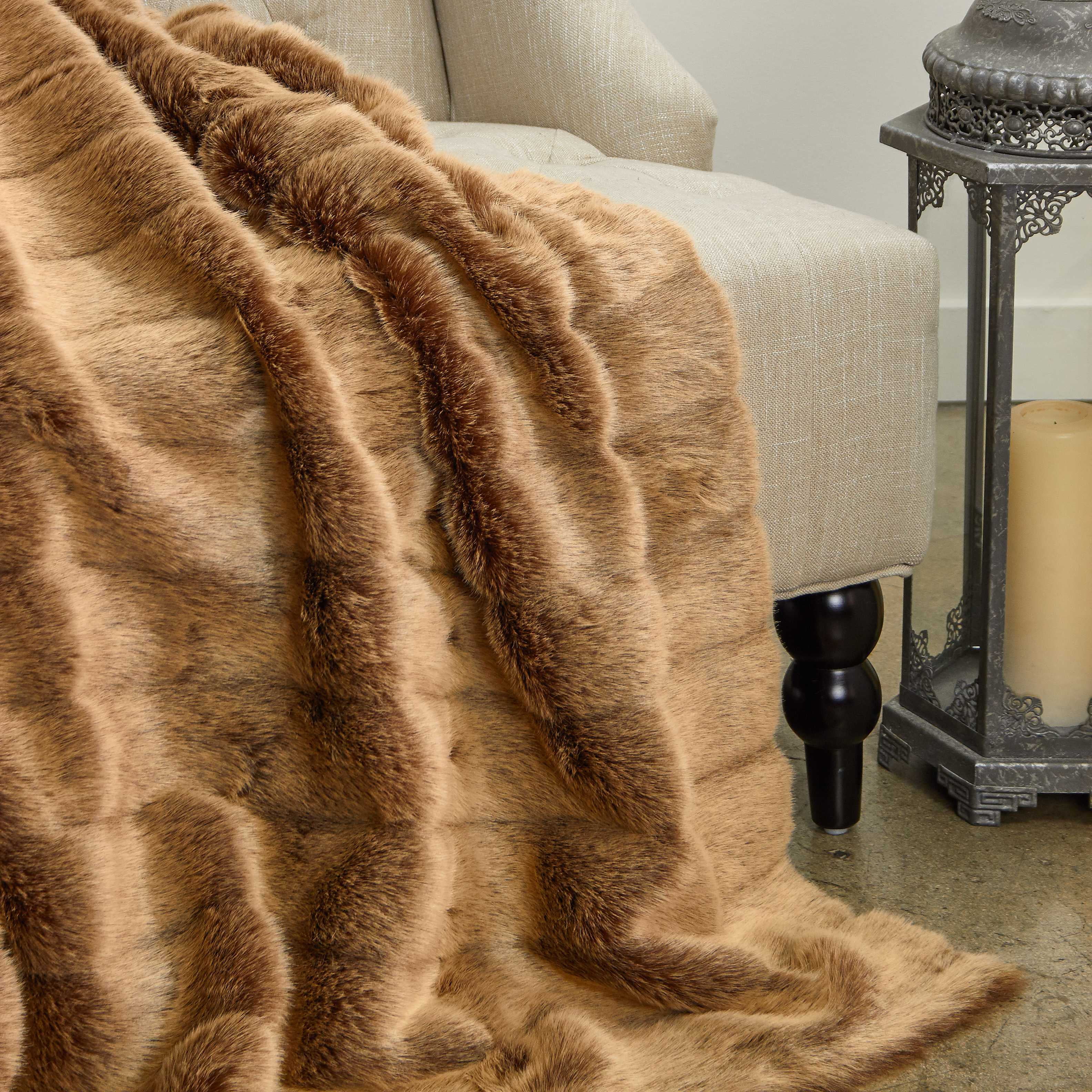 Light Brown Faux Fur Luxury Throw 60in x 84in