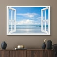 thumbnail image 2 of wall26 Canvas Print Wall Art Window View Blue Cloud Sky Ocean Beach Shore Wave Wilderness Nature Photography Realism Scenic Landscape Colorful Multicolor for Living Room, Bedroom, Office - 32"x4, 2 of 5