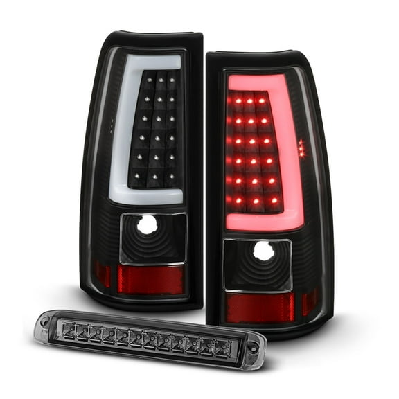 AKKON - Fits 03-06 Silverado 1500/1500HD/2500/2500HD 04-06 3500 Classic [C-Tube] LED Black Tail Lights Smoked LED 3rd Brake Lamp