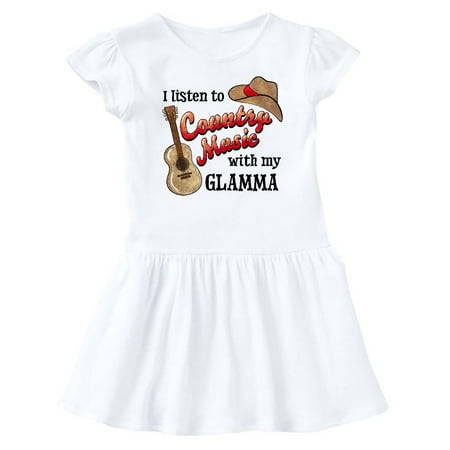 

Inktastic I Listen to Country Music with my Glamma Guitar and Hat Gift Baby Girl Dress
