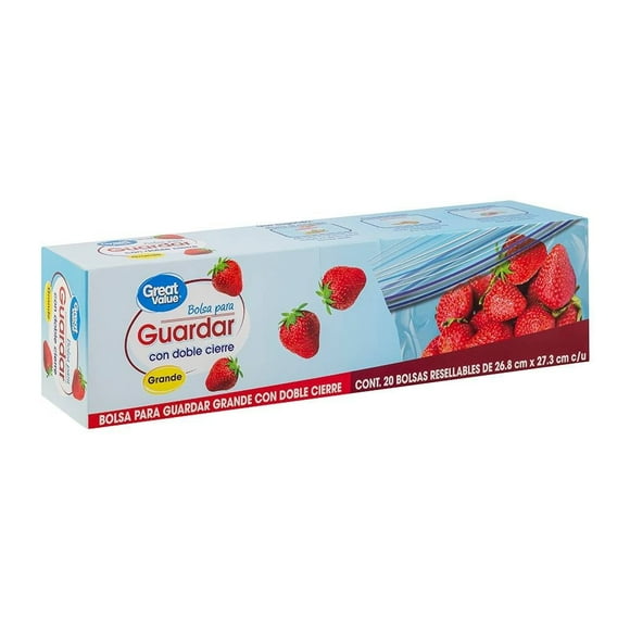 Bolsas para guardar Great Value grande con doble cierre 20 pzas