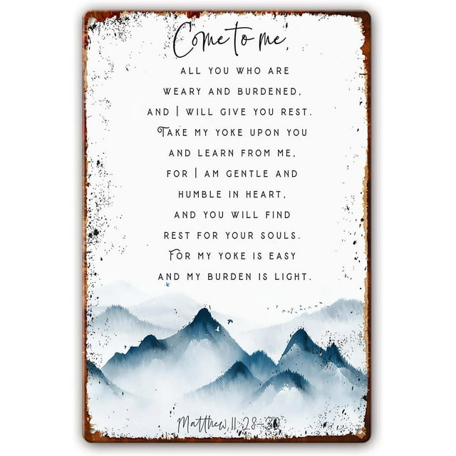 Bible Verse Wall Art Come to Me All You Who are Weary, Matthew 11 28 Metal Signs Come Unto Me Watercolor Scripture Wall Art Man Cave Pub Sign Metal Plaque (12x16 in)