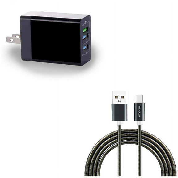 34W Home Charger w 3ft Metal USB Cable J6M for LG G8 ThinQ, G7 ThinQ, Stylo 5 4 - Microsoft Surface Go (10"), Lumia 950 - Motorola One, Moto Z4 Z3 Play Z2 Play Z Play Droid Force Droid X4 G7