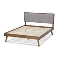 thumbnail image 4 of Baxton Studio Alke Mid-Century Engineered Wood Tufted Platform Bed, King, Light Grey/Walnut, 4 of 6