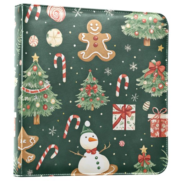 FORMRS 3 Ring Photo Album 4"x6" Self Adhesive Large Capacity PU Leather Cover, Green Christmas Trees