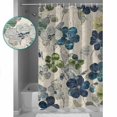 thumbnail image 3 of Extra Long Shower Curtain 72x84 Inch, Teal Green Grey Leaves Shower Curtain Waterproof Bathroom Decor Vintage Beige Crack Texture Fabric Bath Curtain Set Accessories with Hooks, 3 of 6