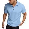 thumbnail image 5 of Men Polo Shirts Short Sleeve Quarter Button Up Tee Shirts Slim Fit Sky Blue Work Shirts for Man, 5 of 5