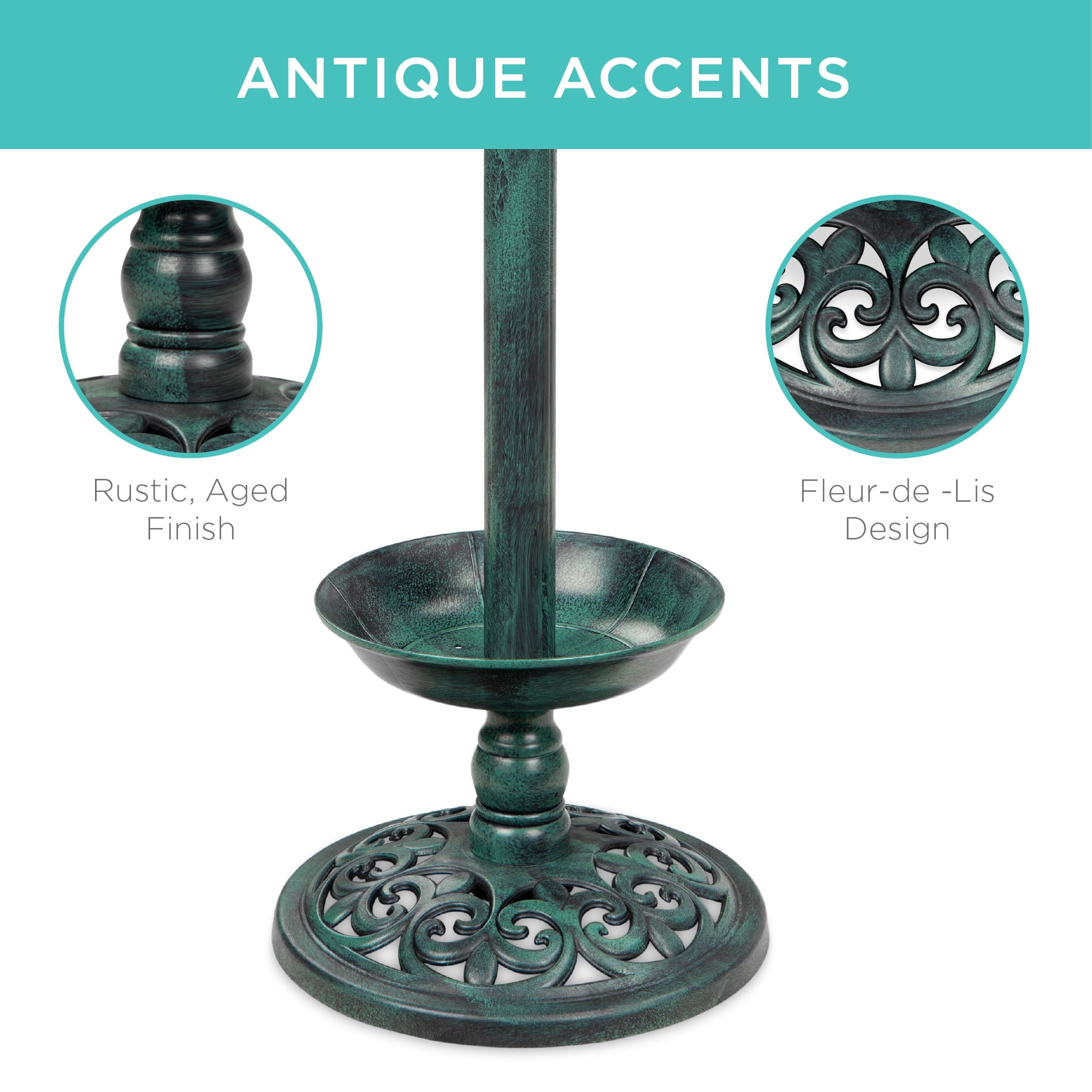 Best Choice Products Solar Lighted Pedestal Bird Bath w/ Planter, Integrated Panel - Green