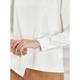 thumbnail image 4 of DARING DIVA Women's Mock Neck Satin Long Sleeve Pleated Front Blouses S White, 4 of 6
