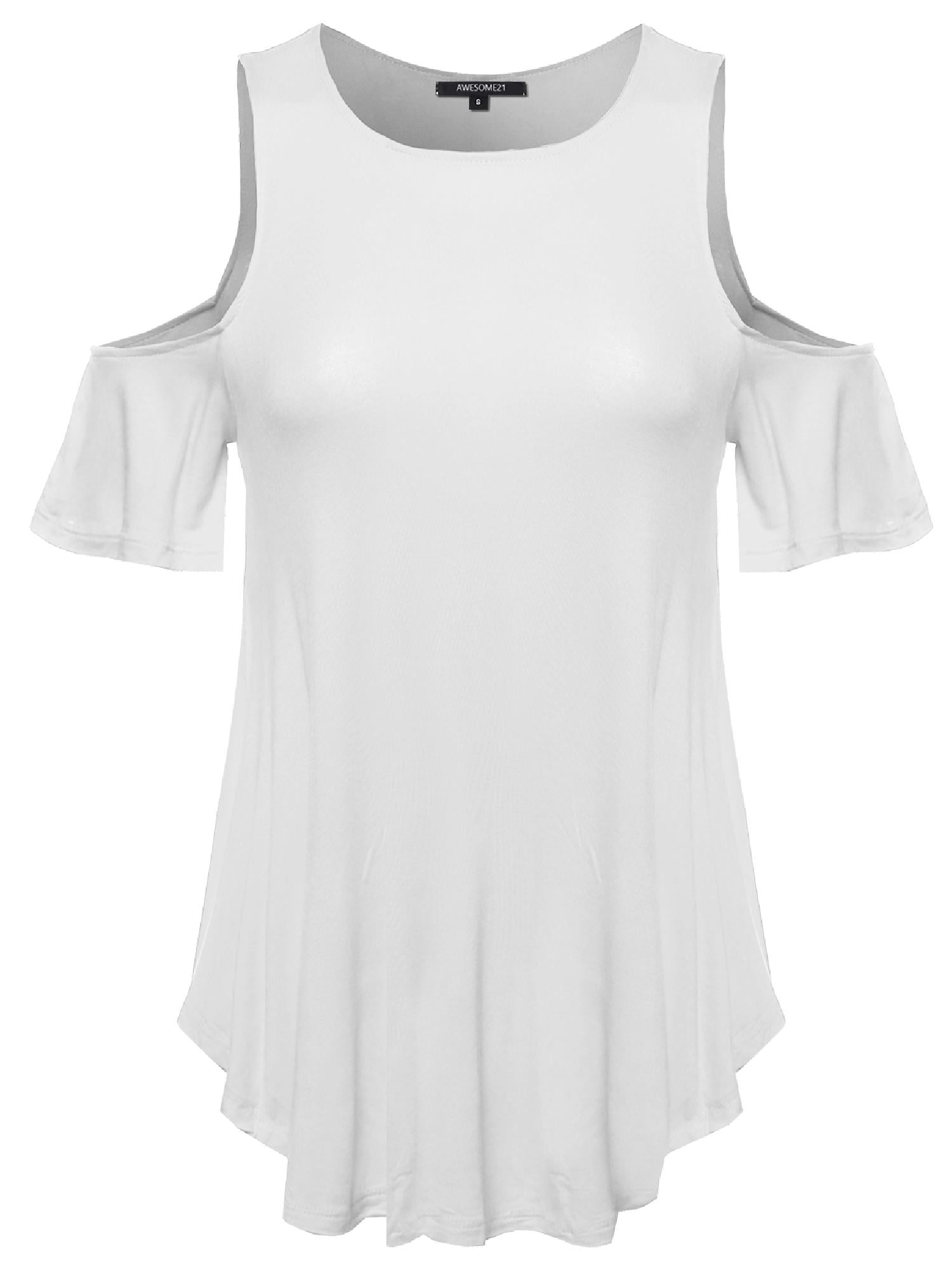 Awesome21 Womens Cold Shoulder Solid Top