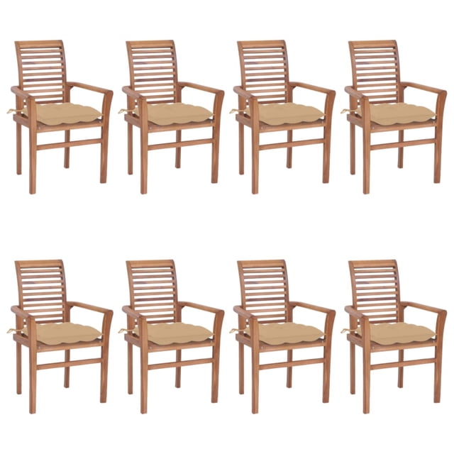 vidaXL Dining Chairs 8 pcs with Beige Cushions Solid Teak Wood