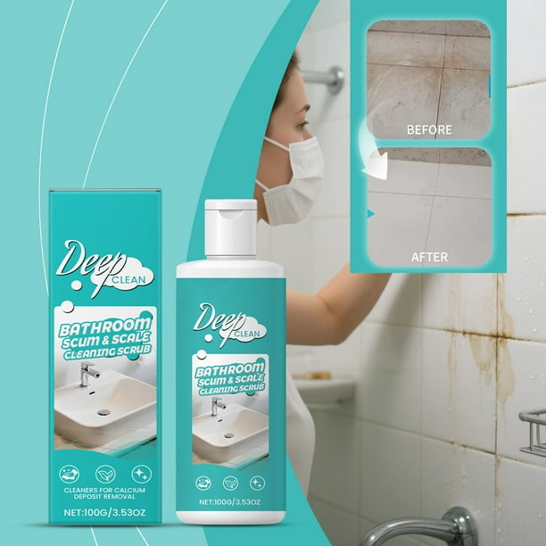 Spray Limpiador para Baños, Desincrustante para Vidrio, Azulejos y Grifos, Limpiador de Bañeras con Propiedades Descontaminantes, Eliminador de Manchas y Grasa, 237mL para Lavabos, Inodoros y Duchas.