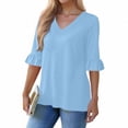 thumbnail image 2 of Jsaierl 3/4 Length Sleeve Womens Tops Casual V Neck Shirts Fashion Solid Petite Blouses Classic Elegant T-shirts Top S-2XL, 2 of 9