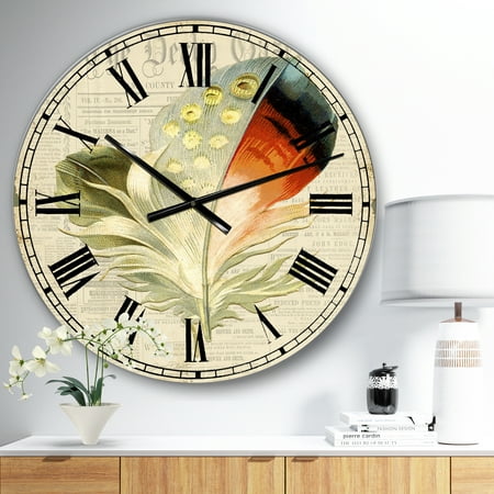 Designart Colorful Elegant Feather On Old Style Newspaper Iv Large Wall Clock Canada - Large Blue Wall Clock Canada