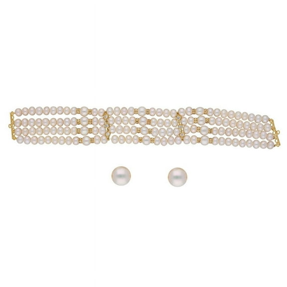 4 Lines Cream White 5mm Pearl Choker Set Jewelry For Women