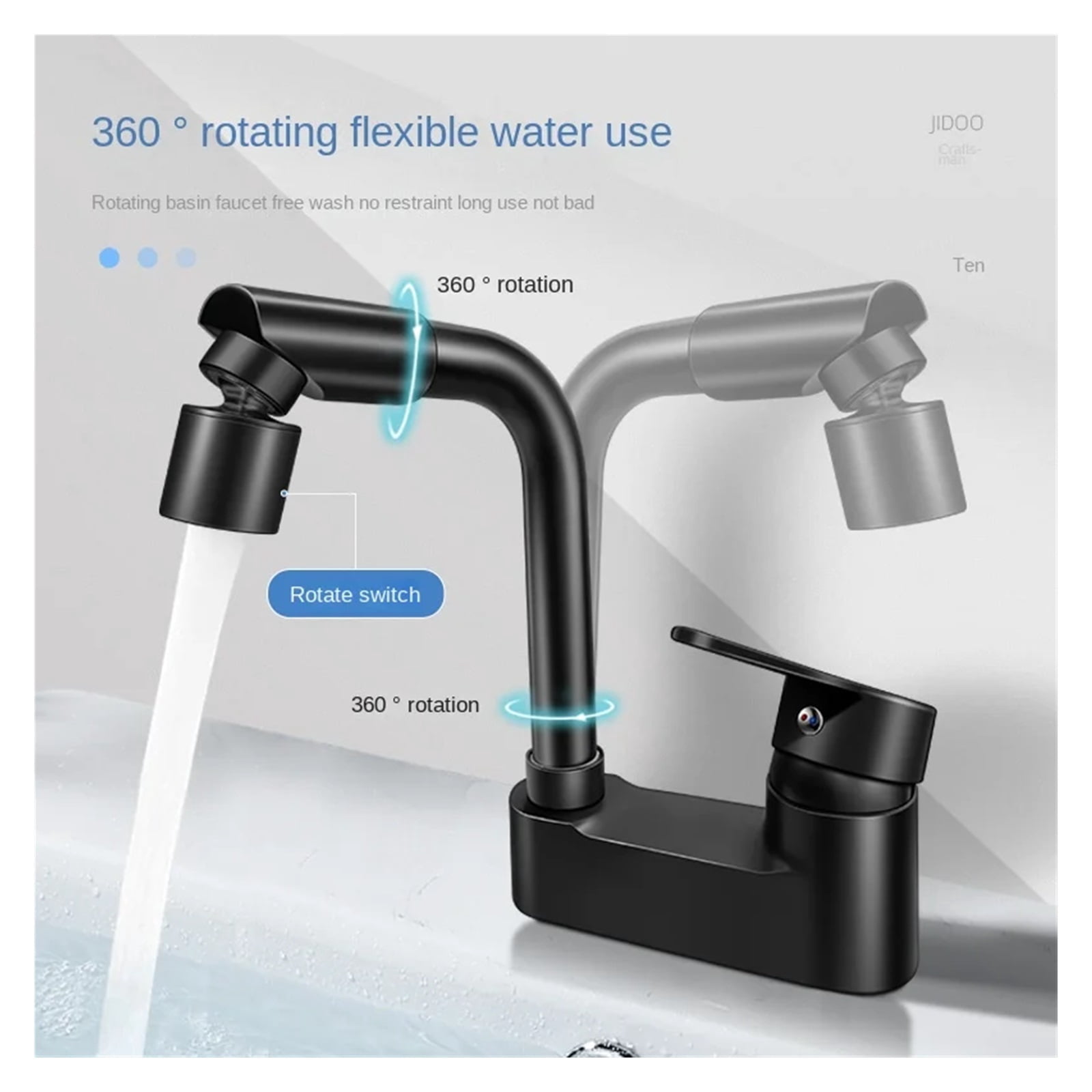 Black Hot And Cold Faucet, In Bathroom Zinc Alloy Sink Bathtub, Mixing Valve Wash Basin Double Hole Mixing Valve Faucet ,Leakproof Design