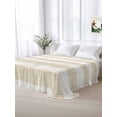 thumbnail image 5 of Beige Stripe Twim Size Flat Sheet, Wrinkleproof & Fadeproof Cooling Flat Bed Sheet Only, Vintage Country Geometric Linen Texture Breathable Soft Bedding Top Sheets 66 x 96 Inches, 5 of 8
