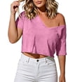 thumbnail image 2 of GigrtiJin Short Sleeve T Shirts for Womens Summer Trendy Crop V Neck Tees Womens Loose Casual Solid Color Outdoor T Shirts, 2 of 5