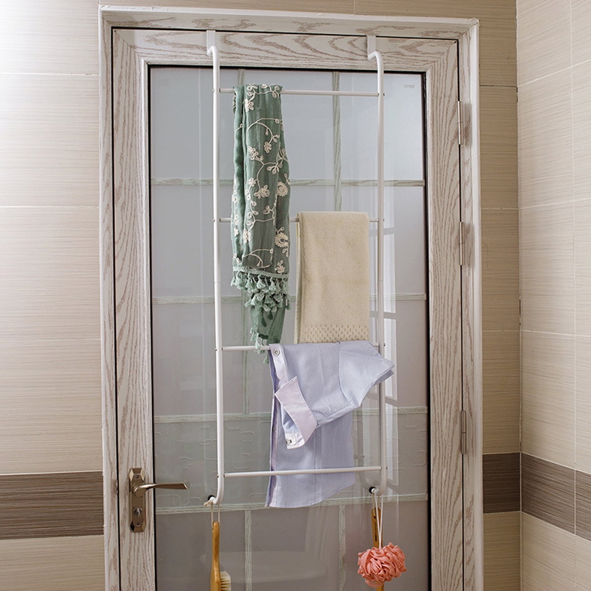 Modern Metal Over The Shower Door Towel Rack Holder Organizer, for Bathroom Towels, Clothes