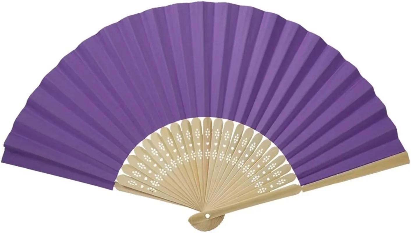 Hand Folded Bamboo Fan DIY Handheld Blank Paper Fan Chinese Wind Paper Fan (purple)
