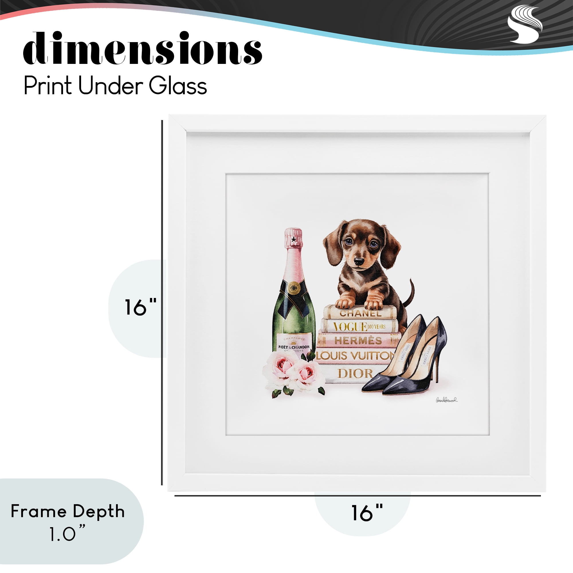 Stupell Industries Luxury Books & Puppy White Framed Print Under Glass, design by Amanda Greenwood
