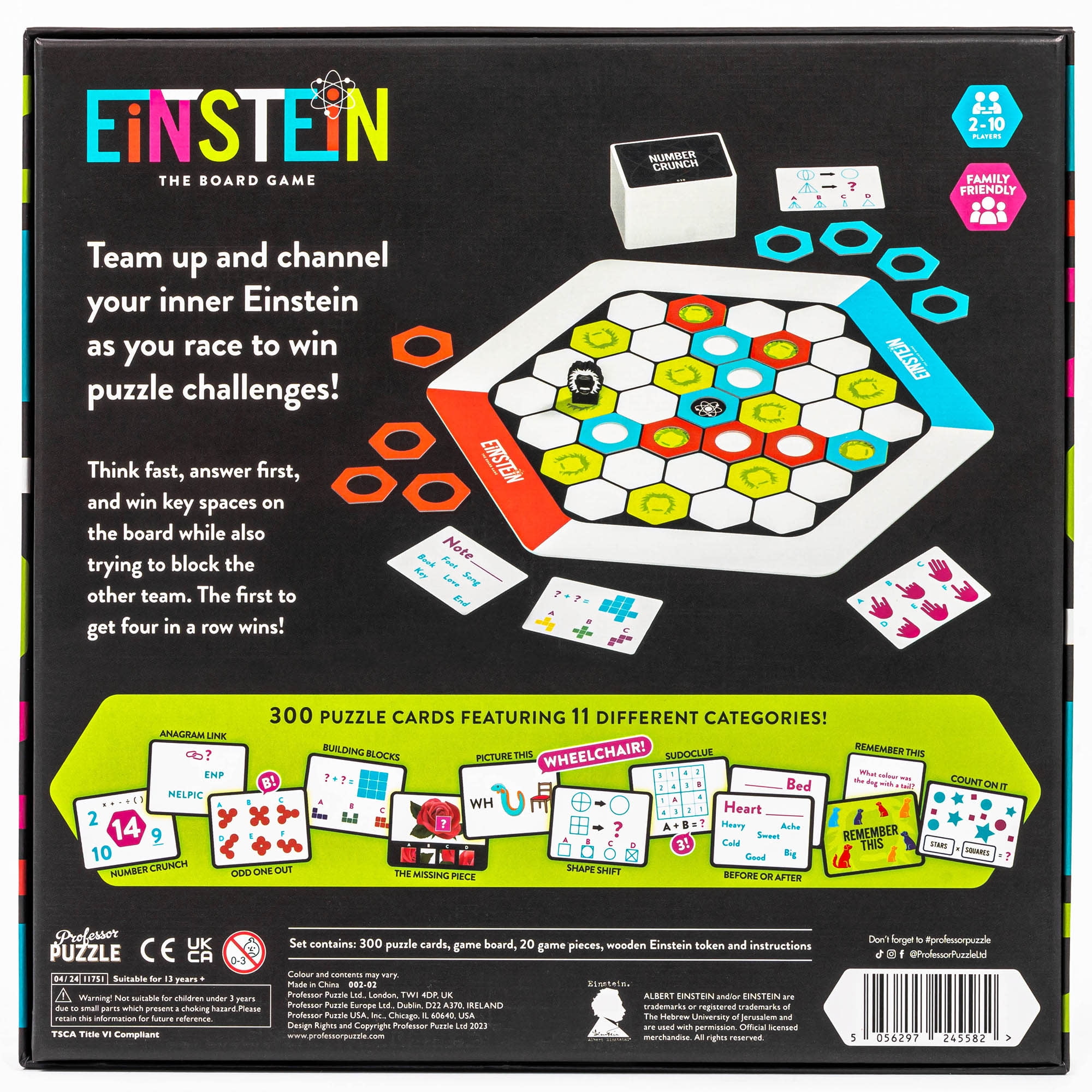 Professor Puzzle: Einstein: The Board Game - A Fast-Paced Puzzle-Solving Race, Brain Teasers, Category Challenges, Family & Kids Ages 4+, 2-10 Players