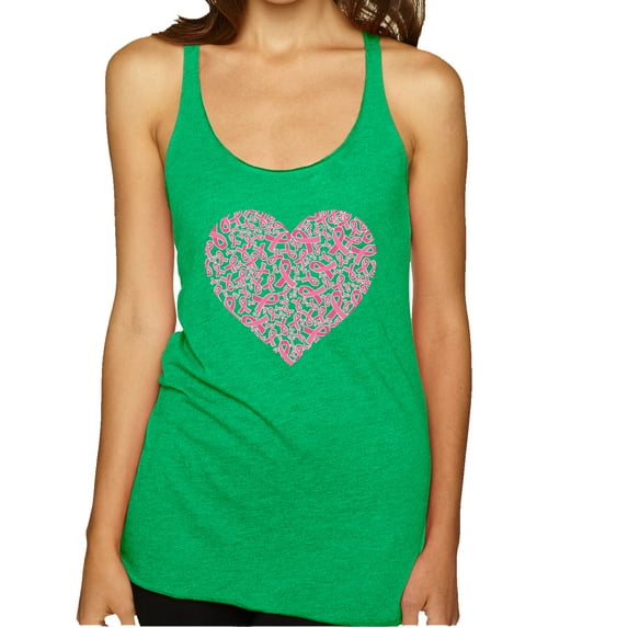 Wild Bobby, Pink Ribbon Heart, Breast Cancer Awareness, Women Tri-Blend Racerback Tank Top, Envy, Small
