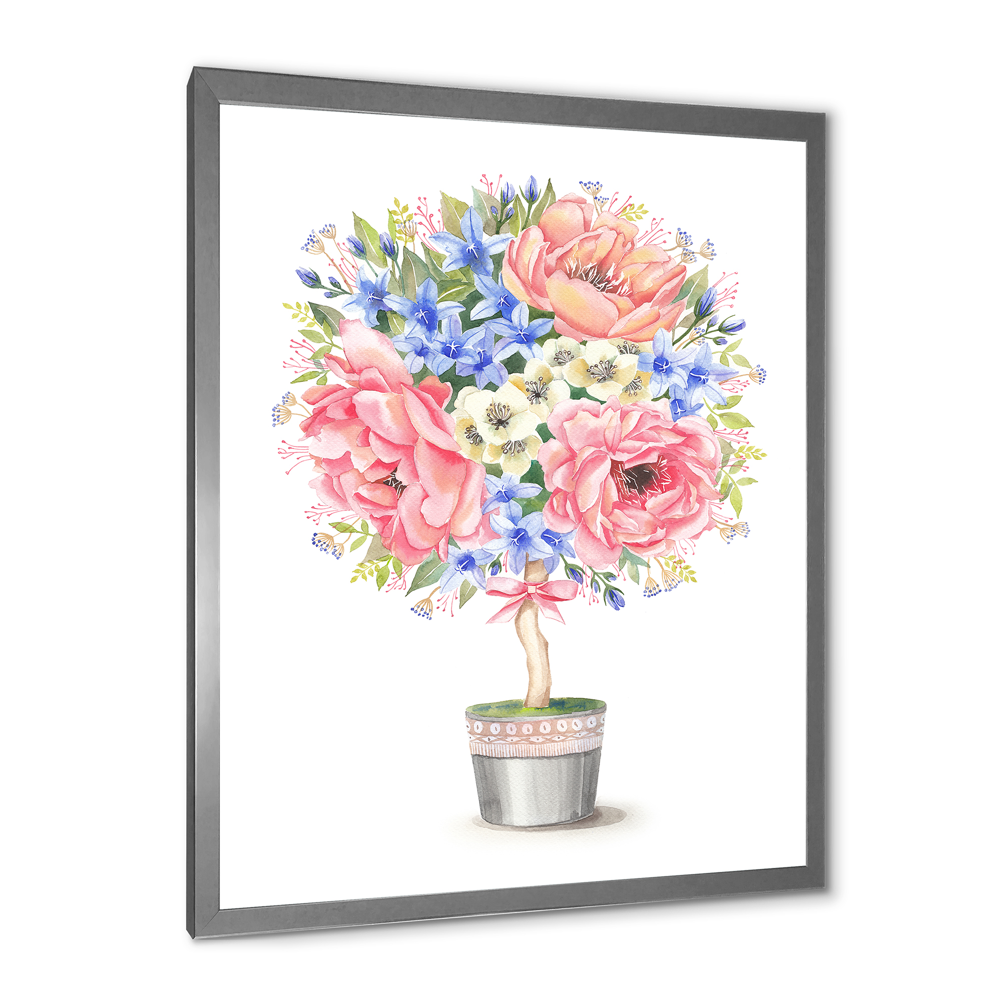 Designart 'A Bow With Flower Tree In A Pot' Farmhouse Framed Art Print