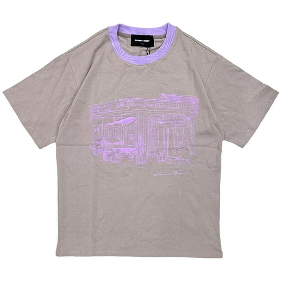 Homme   Femme Men's Auto Repair Shop Heavyweight Tee T-Shirt (Small, Sand/Purple)