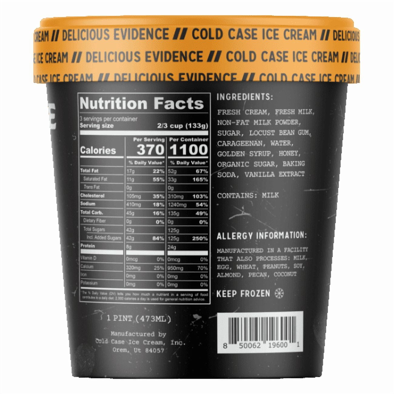 Cold Case Ice Cream Killer Bees Flavor - Gourmet Vanilla Ice Cream with Honeycomb Candy Chunks & Sweet Honey Drizzle - 1 Case, 6 Pints,16 oz/Pint (Frozen)