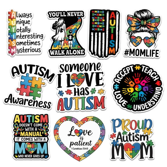 10pcs Autism Awareness Sticker, Sticker for Laptops Car Window Hard Hats Helmets Water Bottles, Bumper Stickers Waterproof Vinyl Decals