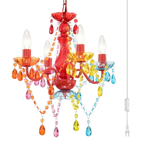 Plug in Chandelier 4Light Rainbow Chandelier Multi Colored Crystal